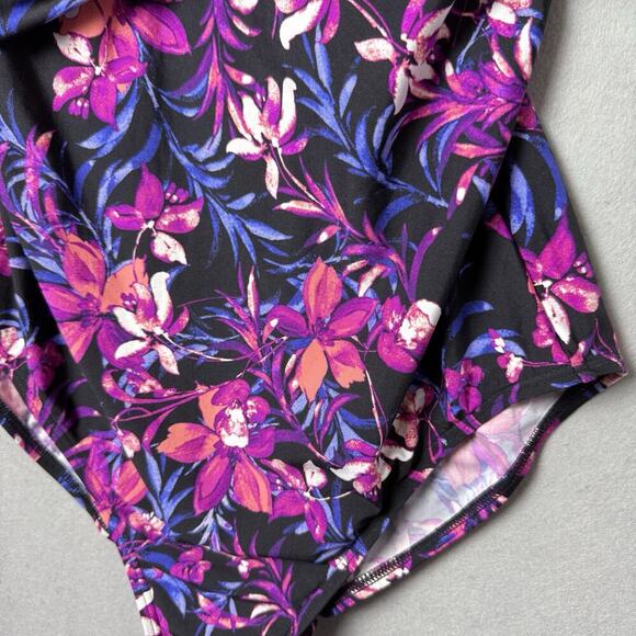Calvin Klein Floral Print Pink Black One Piece Swimsuit Bathing Suit Size 16 - Picture 5 of 12